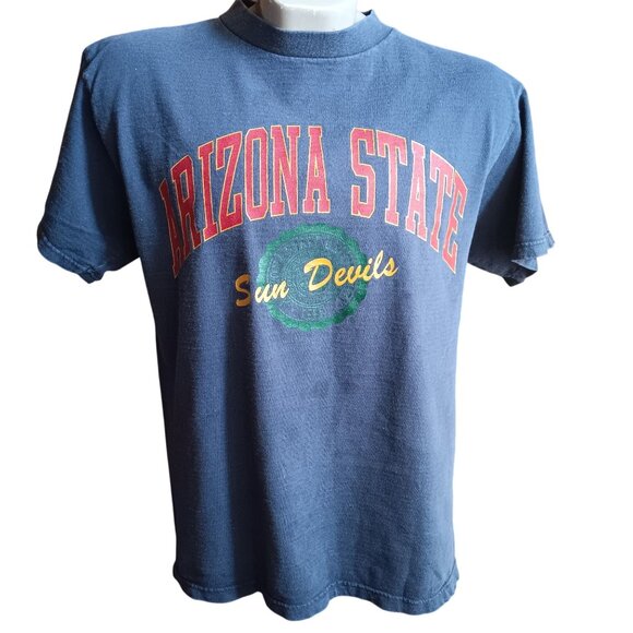 Large Vtg T-shirt Arizona State Sun Devils Vintage Tultex Cotton Blue 1990's Mex - Picture 2 of 5